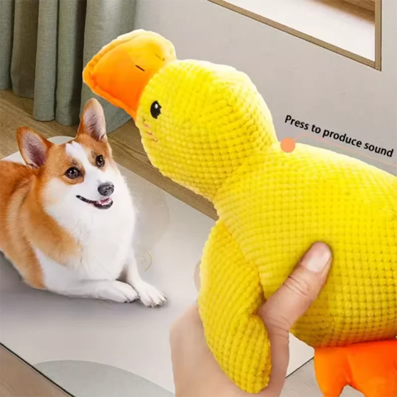 Interactive Calming Duck Plush – Durable Squeaky Dog Toy for Anxiety Relief & Dental Cleaning – Soft Stuffed Chew Toy for Puppies & Small Dogs