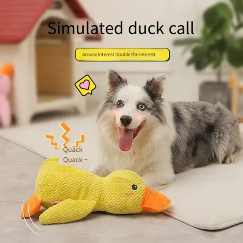Interactive Calming Duck Plush – Durable Squeaky Dog Toy for Anxiety Relief & Dental Cleaning – Soft Stuffed Chew Toy for Puppies & Small Dogs