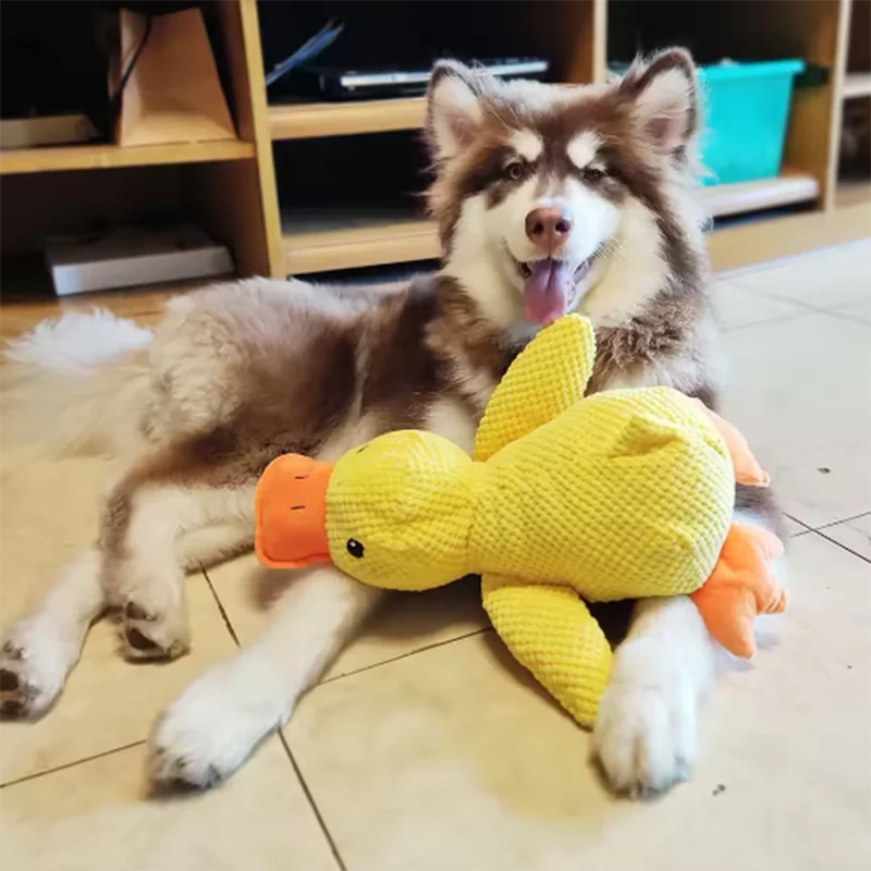 Interactive Calming Duck Plush – Durable Squeaky Dog Toy for Anxiety Relief & Dental Cleaning – Soft Stuffed Chew Toy for Puppies & Small Dogs