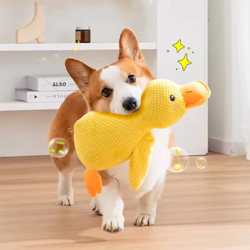 Interactive Calming Duck Plush – Durable Squeaky Dog Toy for Anxiety Relief & Dental Cleaning – Soft Stuffed Chew Toy for Puppies & Small Dogs
