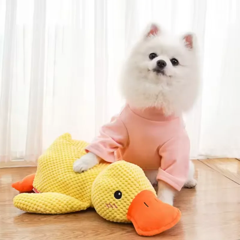 Interactive Calming Duck Plush – Durable Squeaky Dog Toy for Anxiety Relief & Dental Cleaning – Soft Stuffed Chew Toy for Puppies & Small Dogs