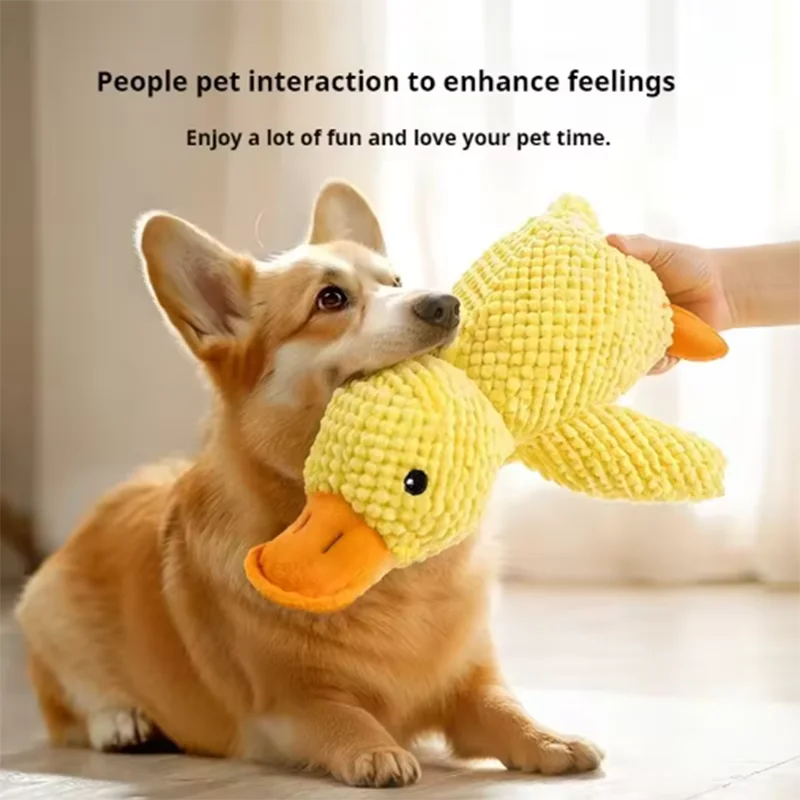 Interactive Calming Duck Plush – Durable Squeaky Dog Toy for Anxiety Relief & Dental Cleaning – Soft Stuffed Chew Toy for Puppies & Small Dogs