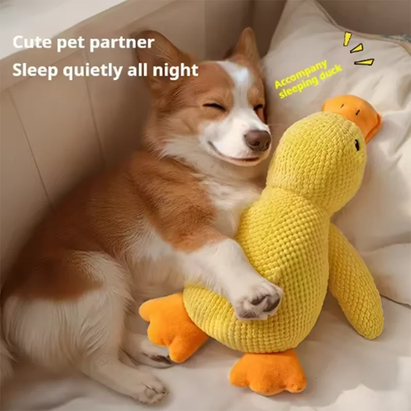 Interactive Calming Duck Plush – Durable Squeaky Dog Toy for Anxiety Relief & Dental Cleaning – Soft Stuffed Chew Toy for Puppies & Small Dogs