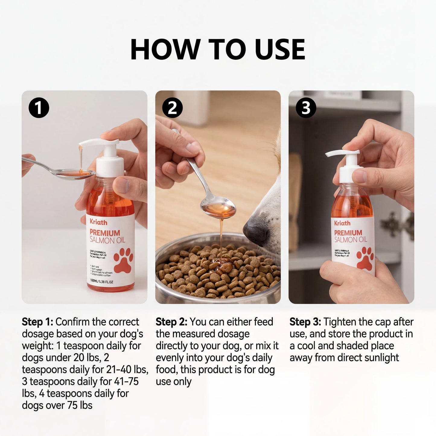Natural Salmon Oil for Pets Dog Food Topper Liquid Vitamin E Supplement Shiny Coat and Heart Health Gentle Formula Pump Bottle