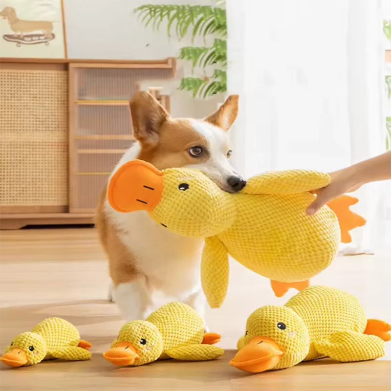 Interactive Calming Duck Plush – Durable Squeaky Dog Toy for Anxiety Relief & Dental Cleaning – Soft Stuffed Chew Toy for Puppies & Small Dogs