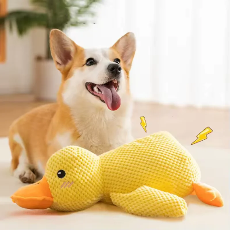 Interactive Calming Duck Plush – Durable Squeaky Dog Toy for Anxiety Relief & Dental Cleaning – Soft Stuffed Chew Toy for Puppies & Small Dogs