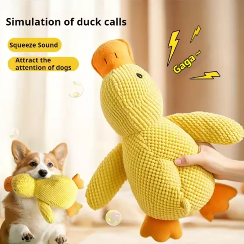 Interactive Calming Duck Plush – Durable Squeaky Dog Toy for Anxiety Relief & Dental Cleaning – Soft Stuffed Chew Toy for Puppies & Small Dogs